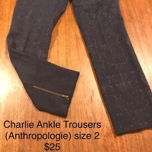 Navy jacquard skinny ankle trousers